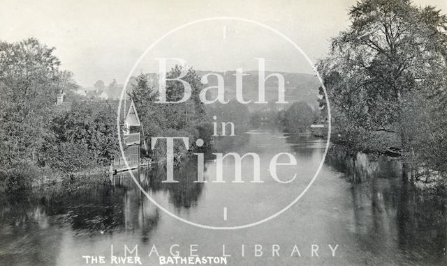 The River Avon and boathouse at Batheaston, looking east from the toll bridge c.1910