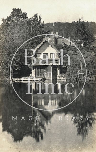 The boathouse, reflected in the River Avon, posted 1921