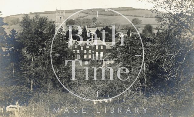 View of the rear of Pine House and the Church, Northend, Batheaston, with Little Solsbury in the background c.1908