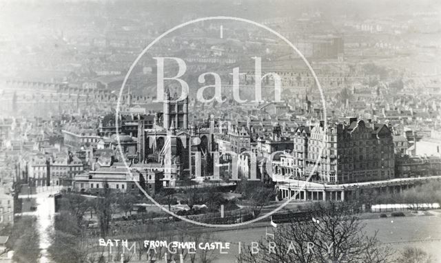 View of Bath Abbey and the Empire Hotel from Sham Castle, posted 1915