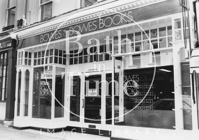 Bowes and Bowes bookshop, 31, Milsom Street shortly after closing down, Bath 1987