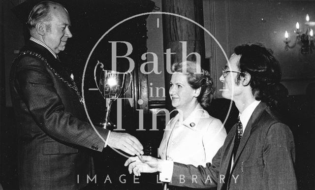 Mildred Walker and John Yapp of Mallory's meeting the Mayor of Bath 1977