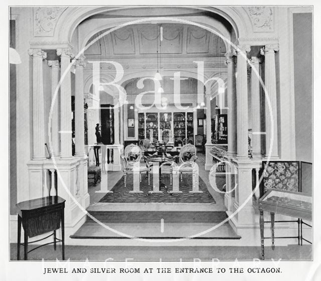 The jewel and silver room at the entrance to the Octagon Church, Milsom Street, home of Mallett & Son, Bath c.1920