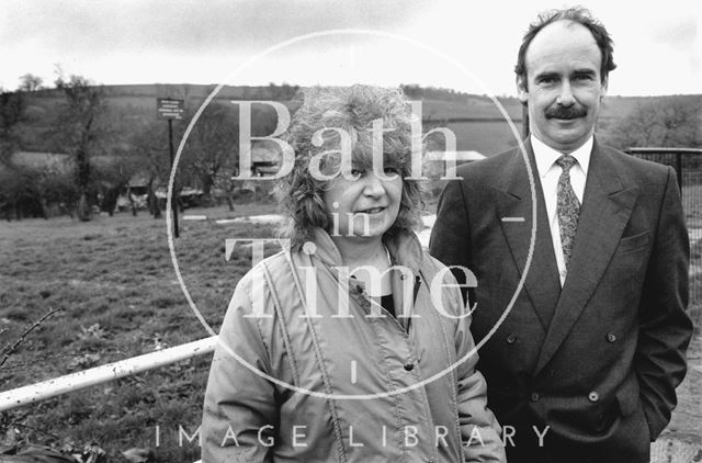 Messrs. Wilkins and Reynolds at the site of the proposed Broadmoor Lane development in Weston, Bath 1991