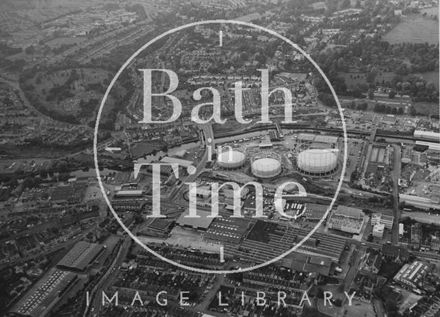 Aerial view of the Western Riverside site and Oldfield Park, Bath 1985