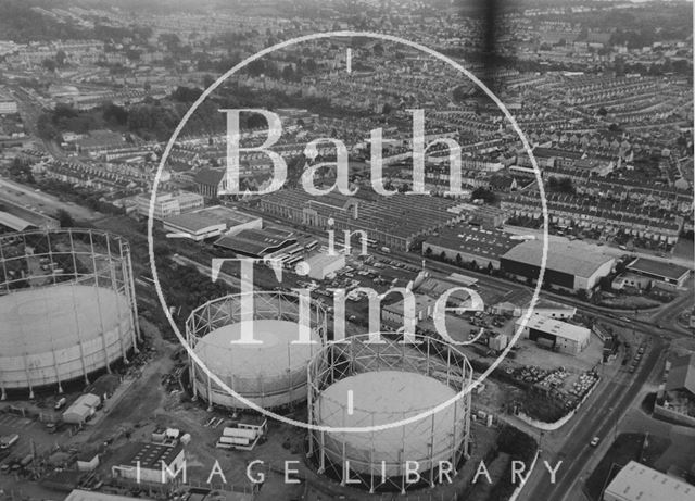 Aerial view of the Bath Western Riverside site looking south to Oldfield Park, Bath 1985