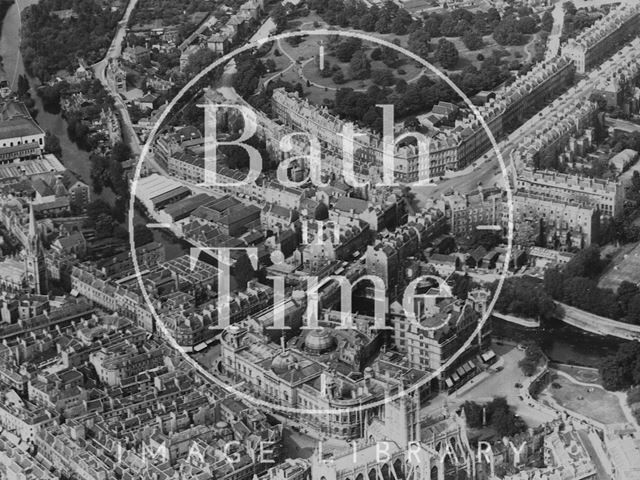 Aerial view of Bath showing the Guildhall and Pulteney Bridge c.1930