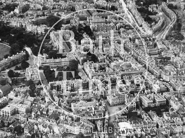 Aerial view of Bath showing Sawclose and the rear of the Mineral Water Hospital c.1930