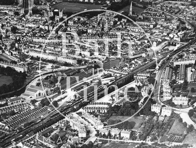 Aerial view of Bath with Wellsway and the Great Western Railway in the foreground c.1930