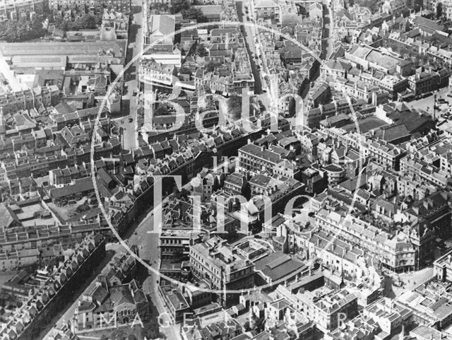 Aerial view of Bath with the Gainsborough Hotel Building and Westgate Buildings in the foreground c.1930