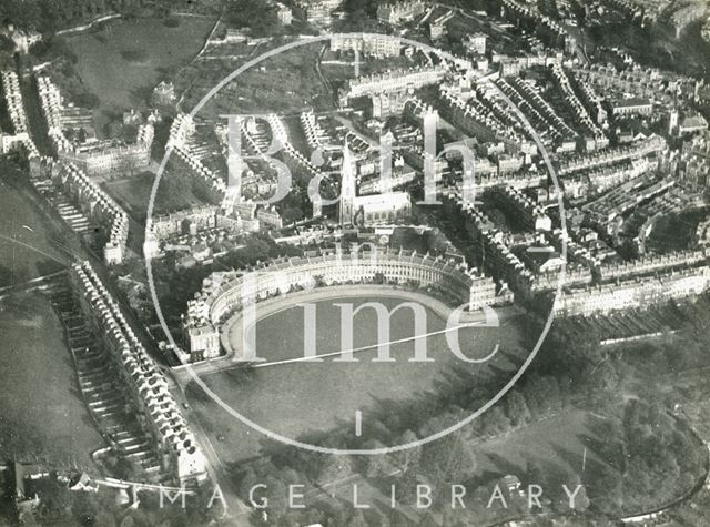 Aerial view of Royal Crescent and St. James's Square, Bath, looking north, Bath c.1930