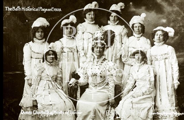 Bath Historical Pageant. Episode 8. Queen Charlotte and Maids of Honour 1909