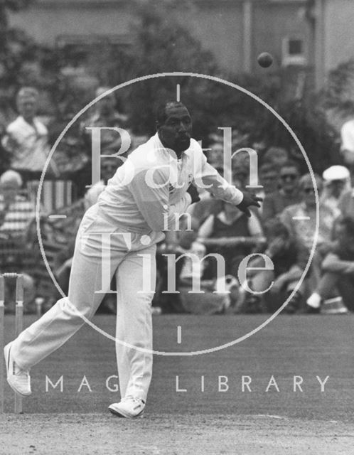 Cricketer Viv Richards bowling at Trowbridge, Wiltshire 1991