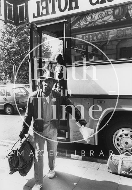 Cricketer Viv Richards getting off the team bus at the Francis Hotel, Queen Square, Bath 1988