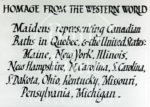 Bath Historical Pageant. Homage to the Western world. Maidens representing Baths around the World 1909