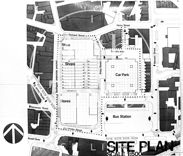 Site Plan of the new Southgate Centre, Bath c.1971