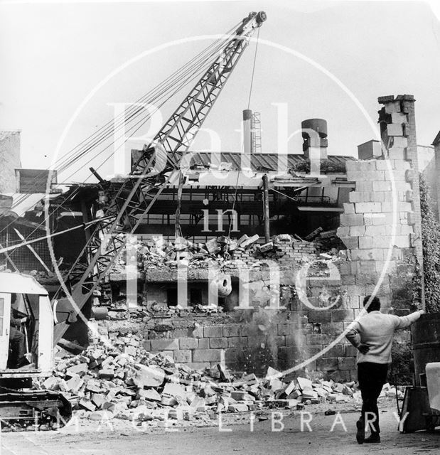 The wrecking ball in action demolishing the old Southgate, Bath 1971