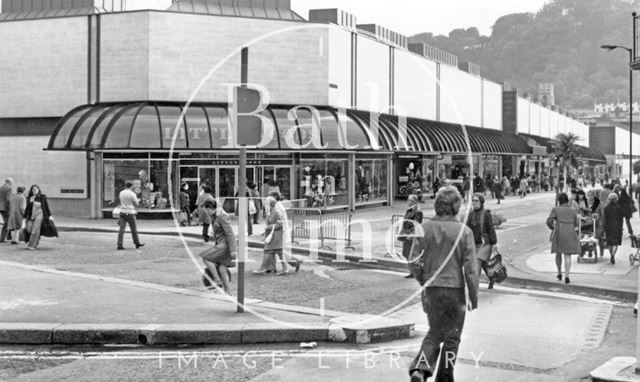 The northern corner of the Southgate Shopping Centre, Bath 1974