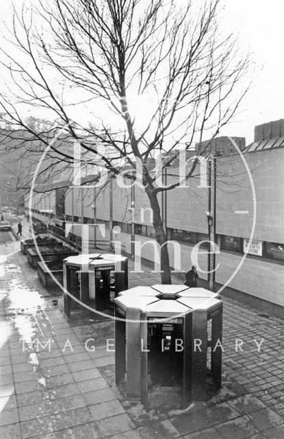 Public telephone kiosks beside the Southgate Shopping Centre towards Ham Gardens, Bath 1990