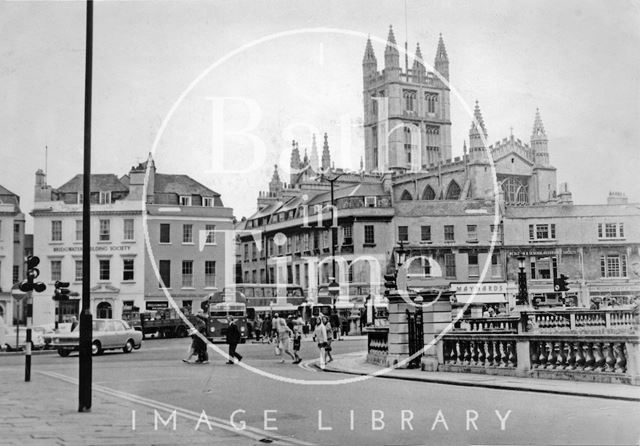 View towards Bath Abbey from the end of North Parade c.1970