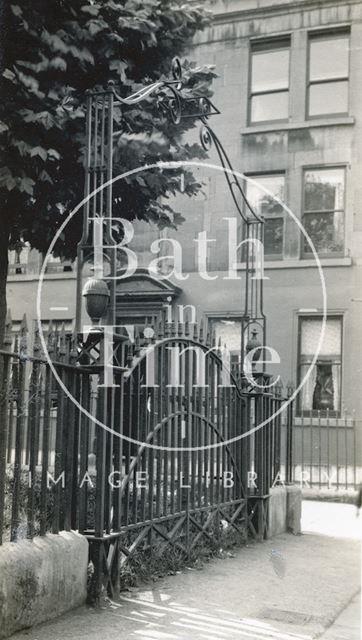 Beauford Square, view of the east side showing the railed enclosure and lamp brackets, Bath c.1915