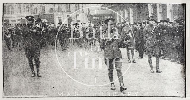 Funeral of Bandmaster M. Costello (bandmaster of the North Somerset Yeomanry and Post Office bands) at York Buildings, Bath 1923