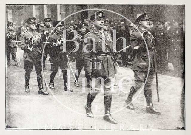 Well-known members of the North Somerset Yeomanry in the funeral procession for Mr. M. Costello at York Buildings, Bath 1923