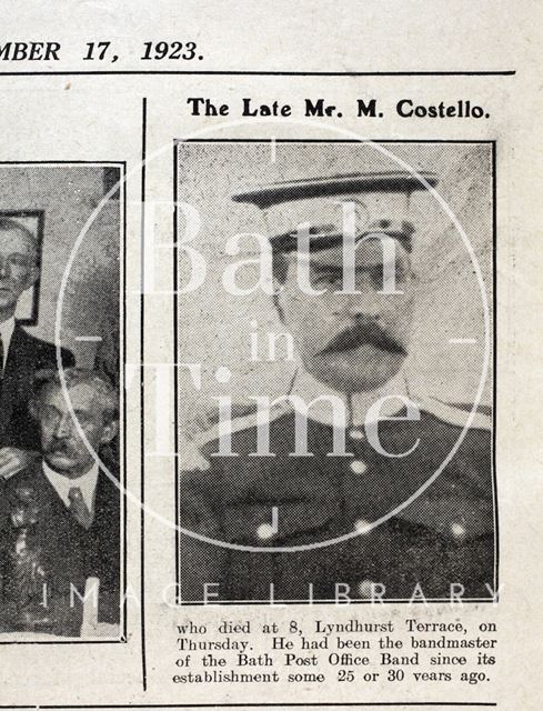 The Late Mr. Michael Costello, who died at 8, Lyndhurst Terrace, Bath 1923