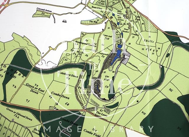 Prior Park from a reproduction of a survey of the Manors of Bathampton, Claverton and Widcombe, Bath 1740-1765 - detail