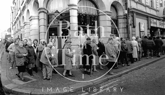 Pensioners queuing outside the Canon cinema, Westgate Street, Bath 1994