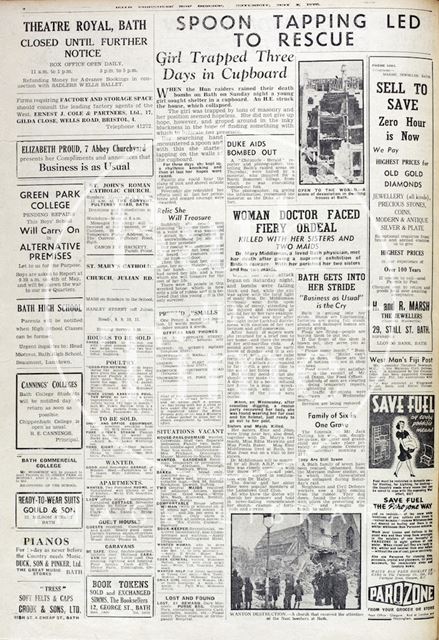 Bath Blitz edition of the Chronicle 1942