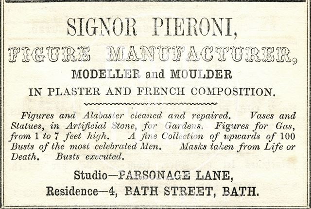 Trade advertisement for Signor Pieroni, Figure Manufacturer, Modeller and Moulder 1854