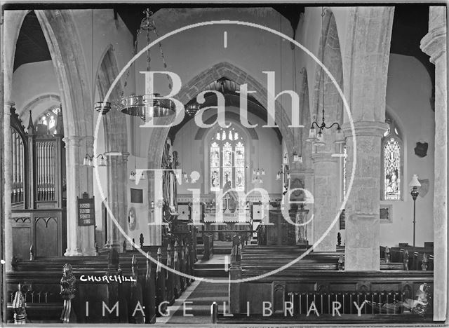 Interior of the church at Churchill near Langford, Somerset 1935