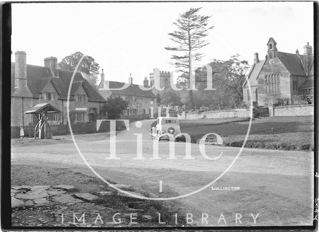 Lullington village with the village pump near Beckington, Somerset 1935