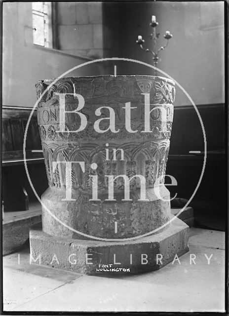 The font, Lullington Church near Beckington, Somerset 1935