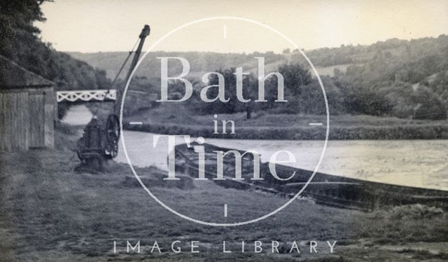 The crane and bridge at the wharf at Dundas Aqueduct, Monkton Combe c.1950