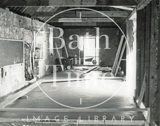 Interior of the wharf building on the Kennet and Avon Canal, Bradford-on-Avon, Wiltshire during restoration 1974