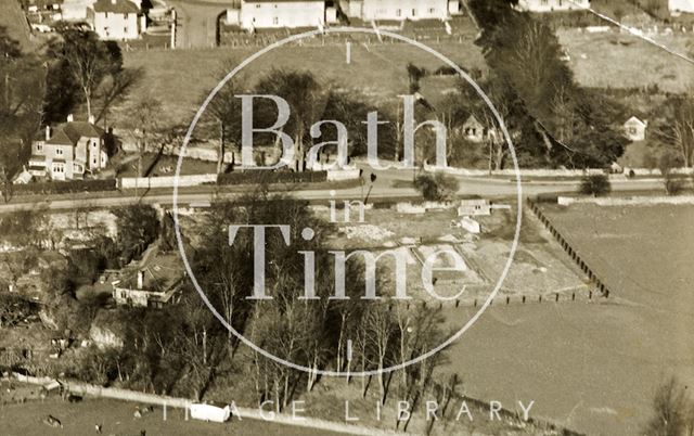 Aerial view of the site of the village hall, by Quarry Rock Gardens, Claverton Down, Bath c.1950