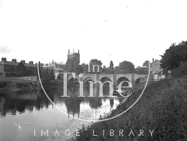 Tewkesbury Abbey and bridge over the Severn, Gloucestershire c.1900