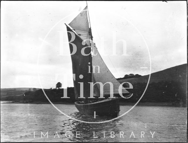 Sailing dinghy in an unidentified location, possibly the River Dart, Devon c.1900