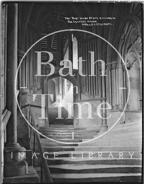 The time worn steps leading to the Chapel House, Wells Cathedral, Somerset c.1930