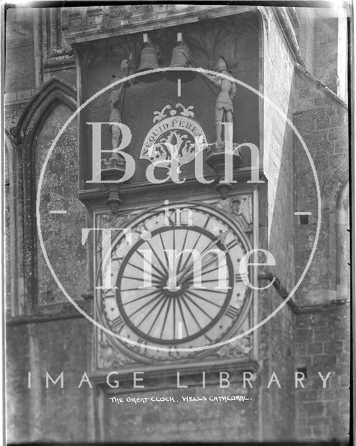 Detail of the Great Clock, Wells Cathedral, Somerset c.1930