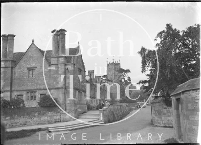 Almshouses and church at Chipping Camden, Gloucestershire c.1930