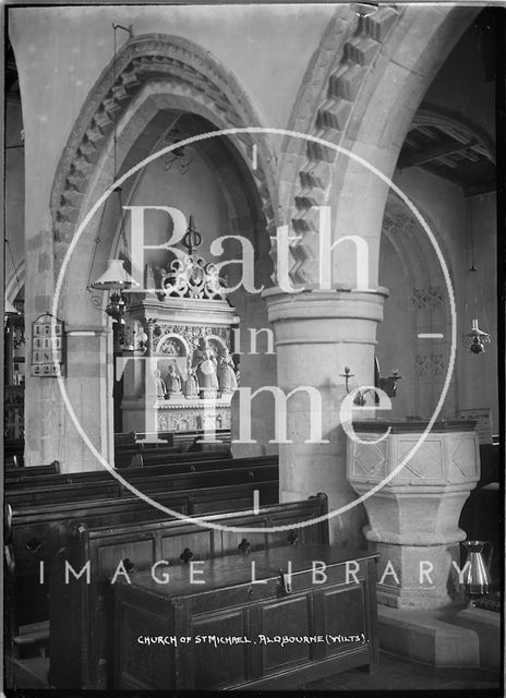 Interior of the Church of St. Michael, Aldbourne near Marlborough, Wiltshire c.1920