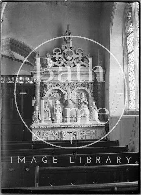 Medieval memorial inside the Church of St. Michael, Aldbourne near Marlborough, Wiltshire c.1920