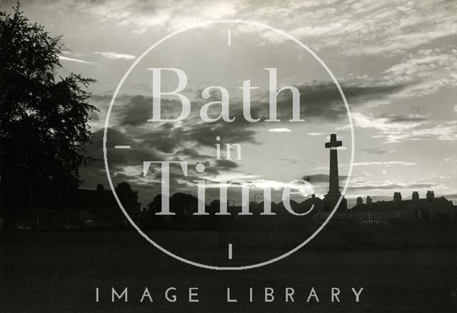 The war memorial at Combe Down, Bath at dusk 1950s