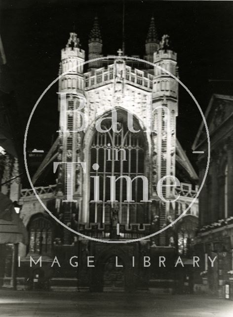 The west front of Bath Abbey from Abbey Church Yard c.1960