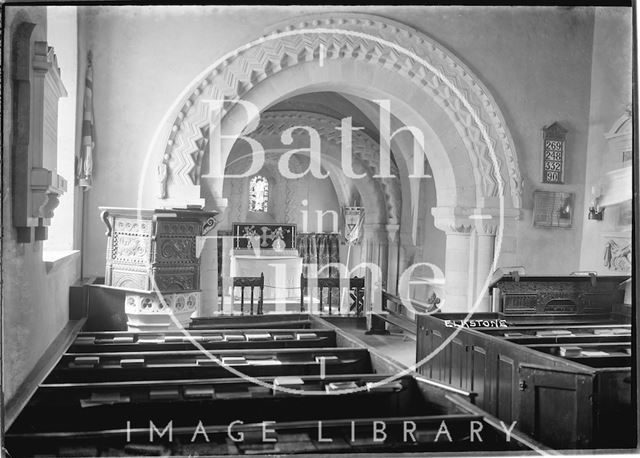 Interior of St. John the Evangelist Church, Elkstone, Gloucestershire c.1934