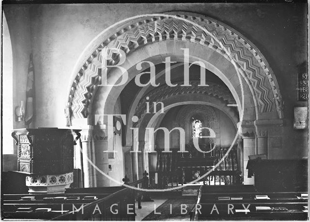 Interior of St. John the Evangelist Church, Elkstone, Gloucestershire c.1934