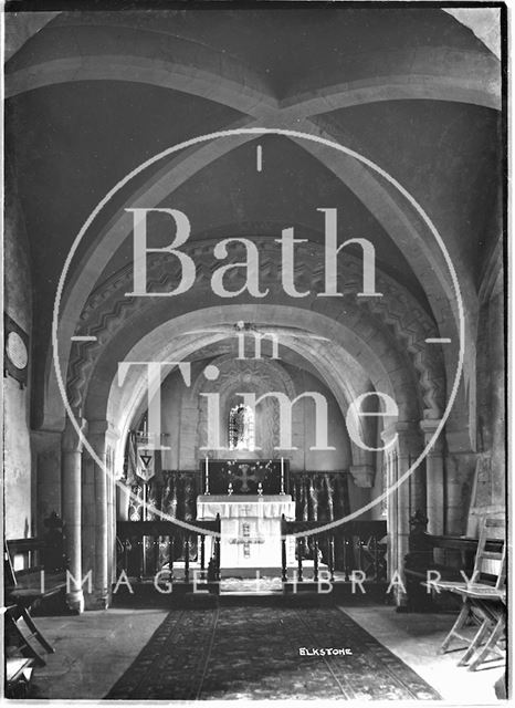 Interior of St. John the Evangelist Church, Elkstone, Gloucestershire c.1934